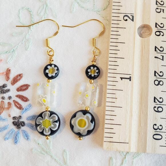 Daisy Earrings Glass Millefiori Beads and 14ct gold filled hooks Handmade - Picture 1 of 3